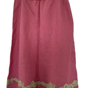 J. Jill pink linen Midi Skirt with green Embroidered Hem